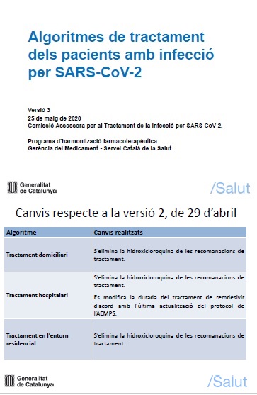 ACTUALITZACIÓ DOCUMENT: ALGORITMES DE TRACTAMENT DELS PACIENTS AMB INFECCIÓ PER SARS-COV-2