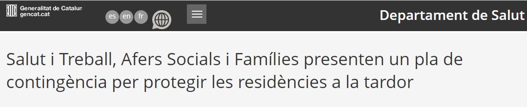 Salut i Treball, Afers Socials i Famílies presenten un pla de contingència per protegir les residències a la tardor