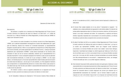 POSTURA D’UPIMIR DAVANT LA MESA NEGOCIADORA DEL PRIMER CONVENI COL·LECTIU AUTONÒMIC DE CATALUNYA DEL SECTOR DE L’ATENCIÓ A LA GENT GRAN