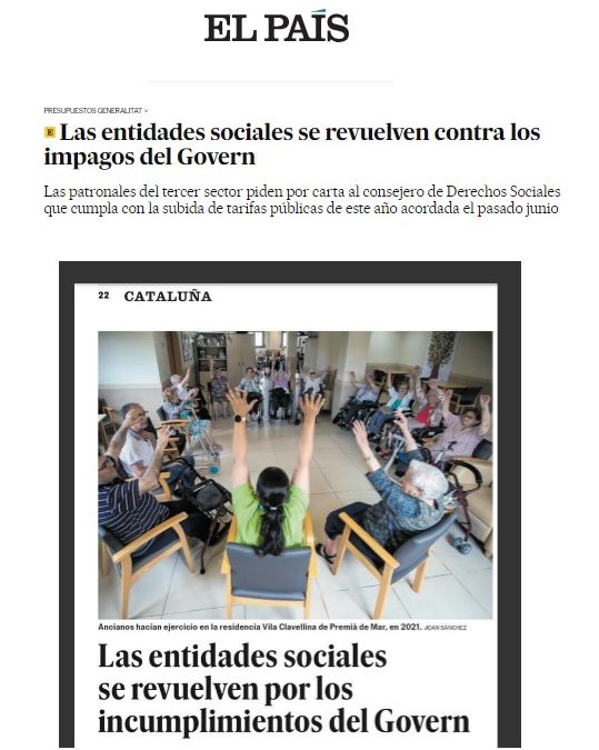 ARTICLE EL PAIS: LAS ENTIDADES SOCIALES SE REVUELVEN CONTRA LOS IMPAGOS DEL GOVERN